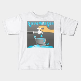 Water conservation concept of turning the faucet off to conserve water. Kids T-Shirt